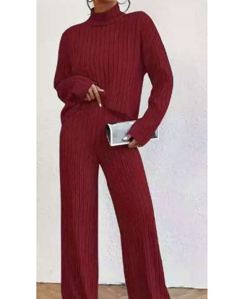Autumn And Winter Leisure Turtleneck Knitting Long-sleeve Suit Women's Sweater Loose Trousers Two-piece Set