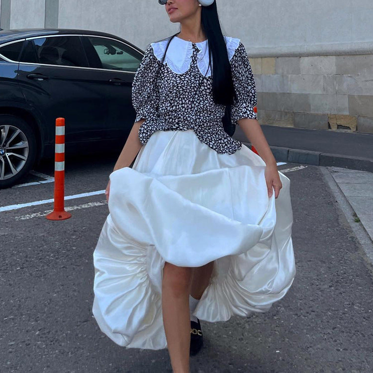 Solid Color Versatile High Waisted Puffy Skirt