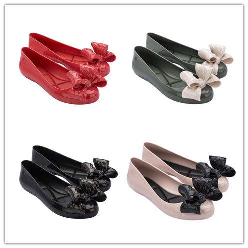 Big Bow Flat Fish Mouth Jelly Women's Shoes Round Toe
