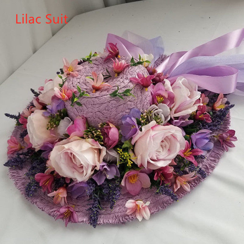 Ladies Fashion Raffia Purple Flower Straw Hat