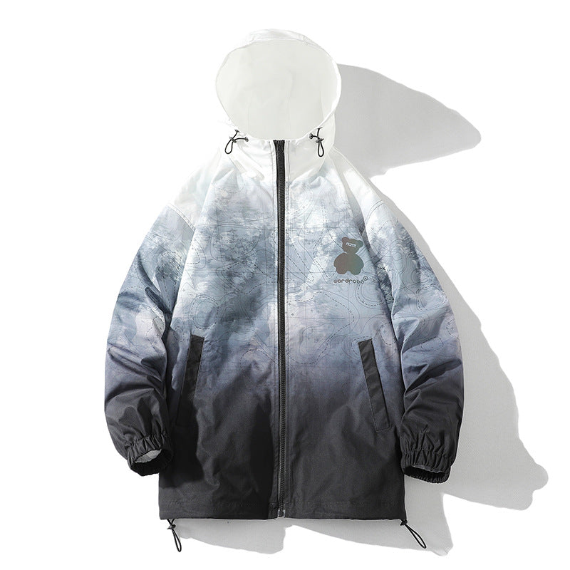 Large Size Hooded Jacket Jacket Men's Gradient Color Personality Top
