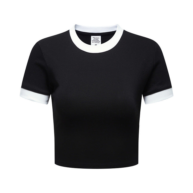 Women's Retro Contrast Color Navel T-shirt
