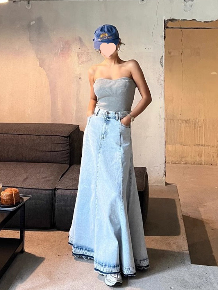 Niche Temperament High Waist All-matching Stitching Edging A- Line Skirt