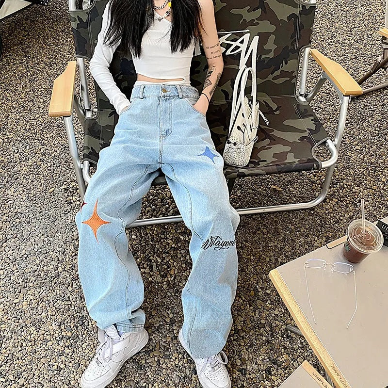 Women's High Street Hip-hop Washed Embroidered Jeans