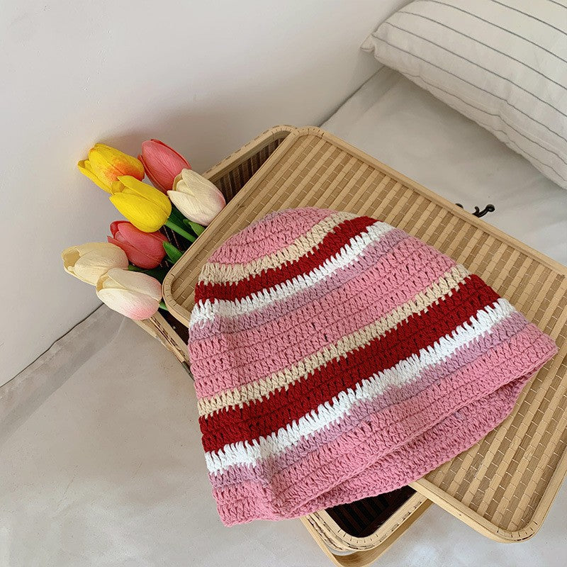 Japanese-style Retro Hollow Flower Handmade Knitted Bucket Hat Women