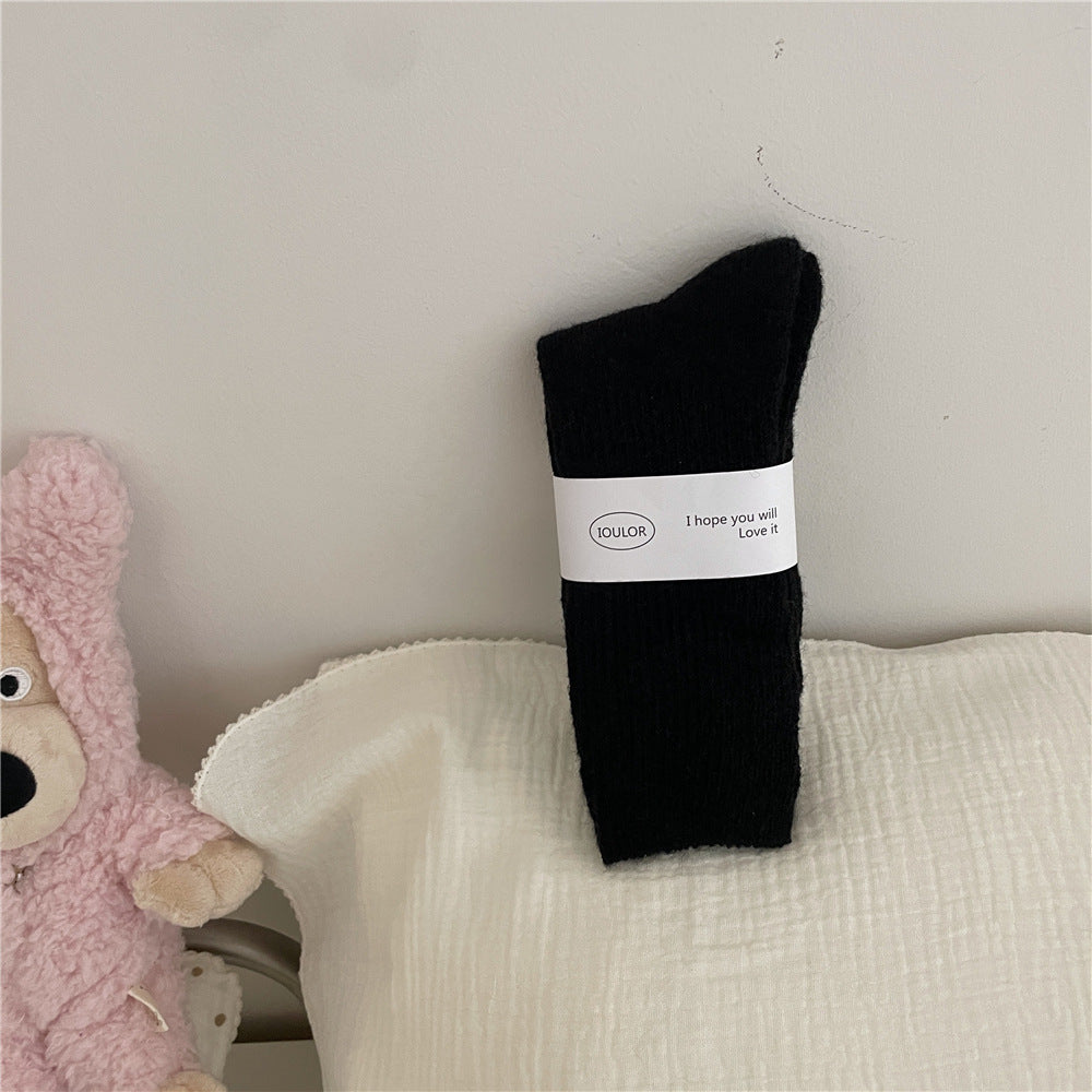 Solid-color Wool Socks Extra-thick And Warm Mid-calf Socks