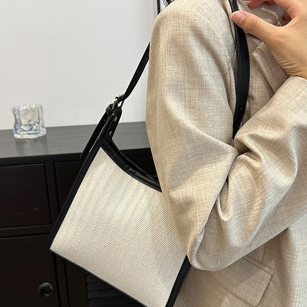 Korean Style All-match Stitching Canvas Underarm Bag Large Capacity