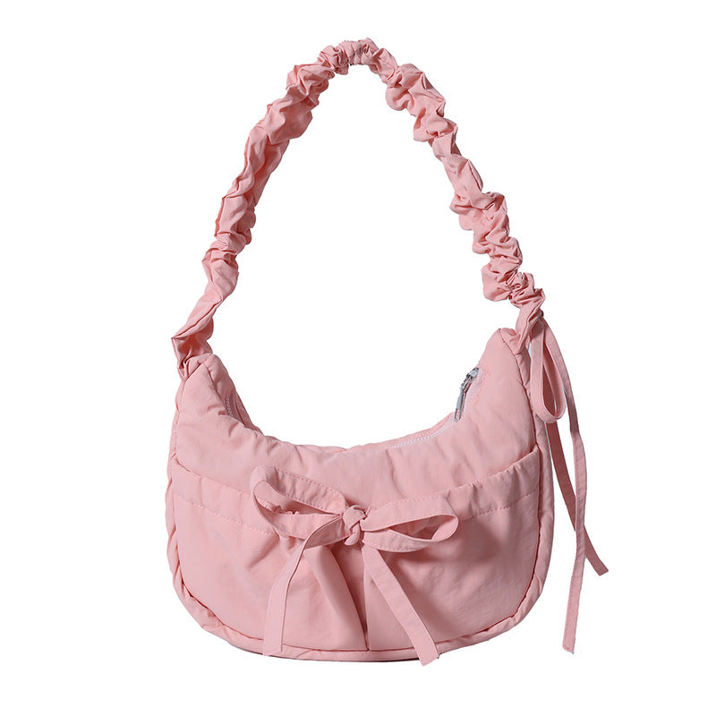 Temperament Wild Nylon Pleated Bow Girls' One-shoulder Bag