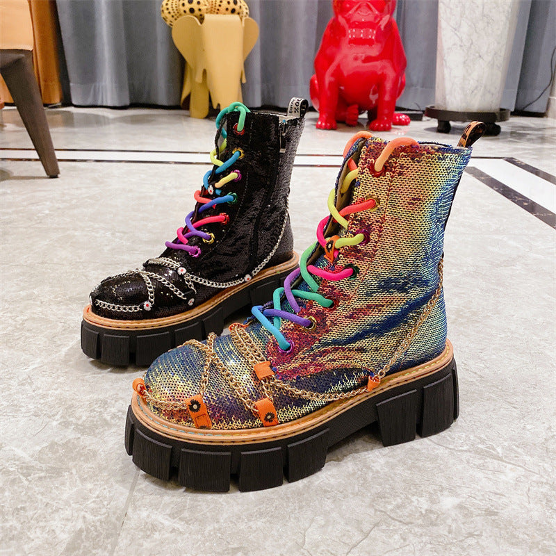Locomotive Boots Ankle Boots Lace Up Women's Shoes Trend