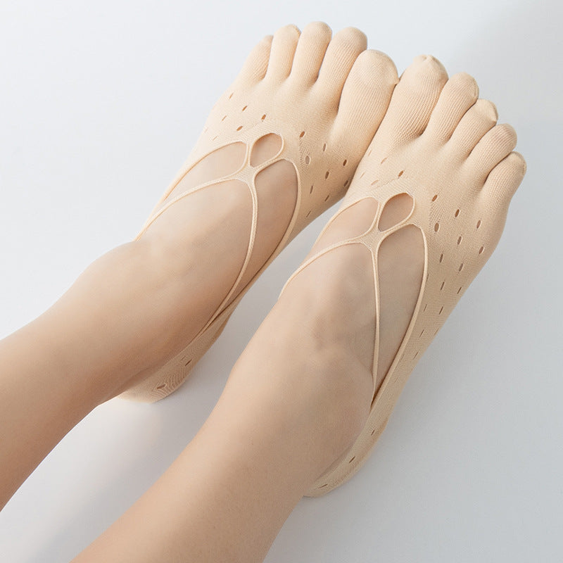 Women's Fashion Mesh Five Fingers Shallow Silicone Lace Socks