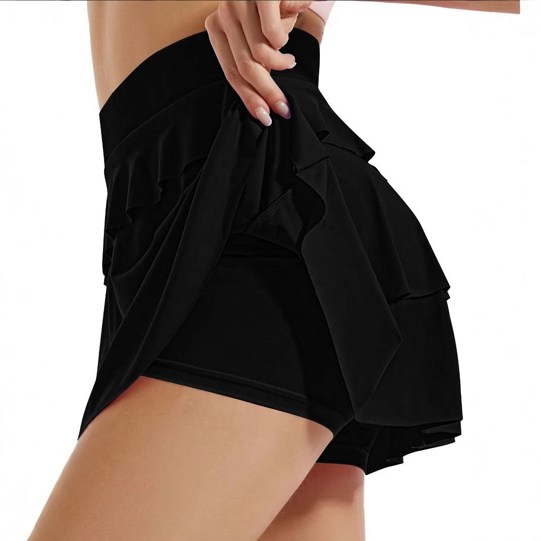 Fake Two-piece Skirt High Waist Pleated Sports Ladies