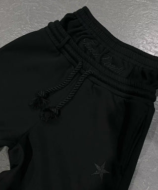 Trendy dobbelttalje femtakket stjernebroderi par enkle afslappede imiterede todelte joggingbukser med vide ben