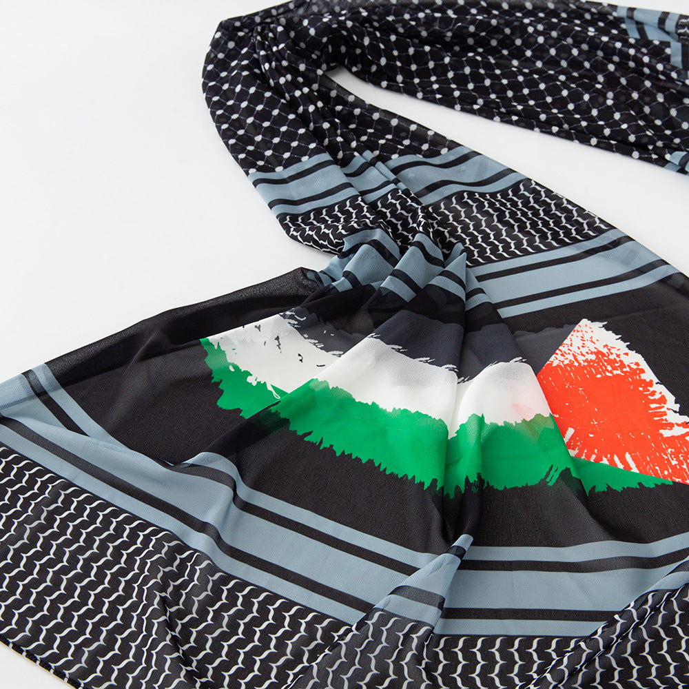 Flag Print Chiffon Scarf Arab Fashion Scarf Middle East Dubai Shawl