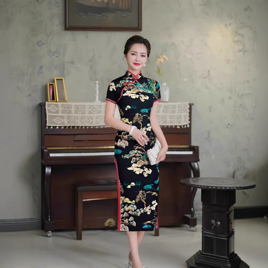Womens Slimming Flattering Dress Cheongsam Style Skirt