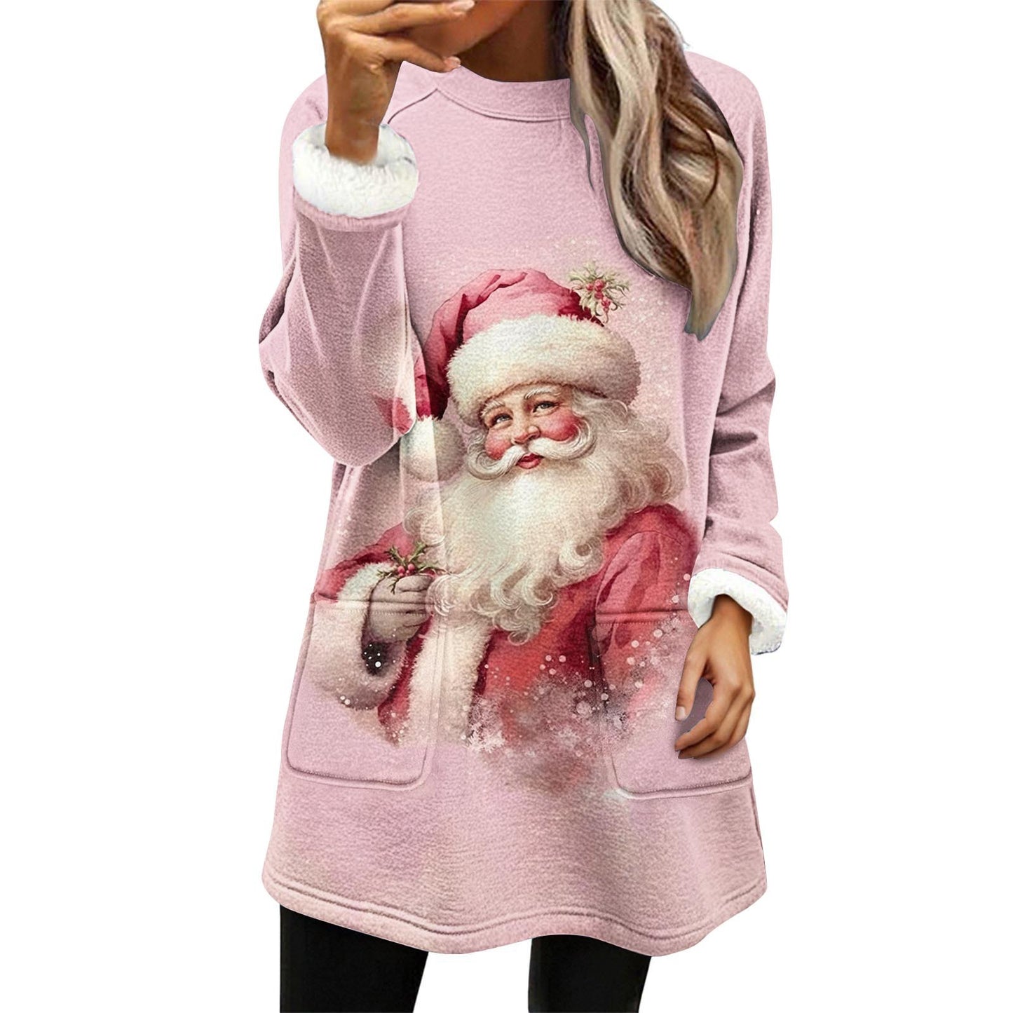 Snowman Digitaltryk Afslappet Løstsiddende Fløjlsweater med Brede Ærmer