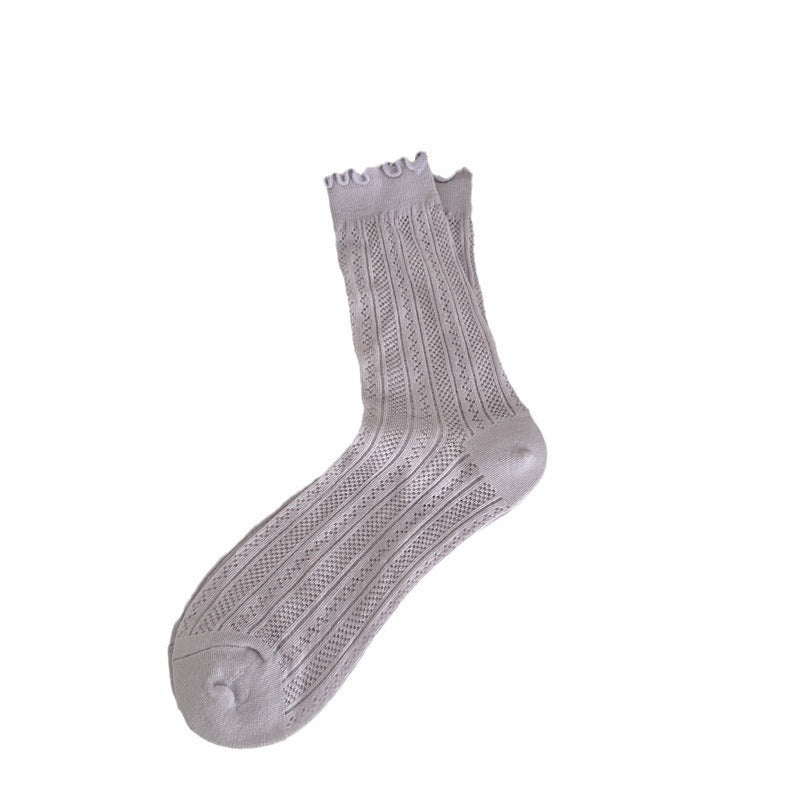 Mesh Hollow Out Solid Color Stringy Selvedge Mid-calf Length Loose Socks Breathable Sweat Absorbing