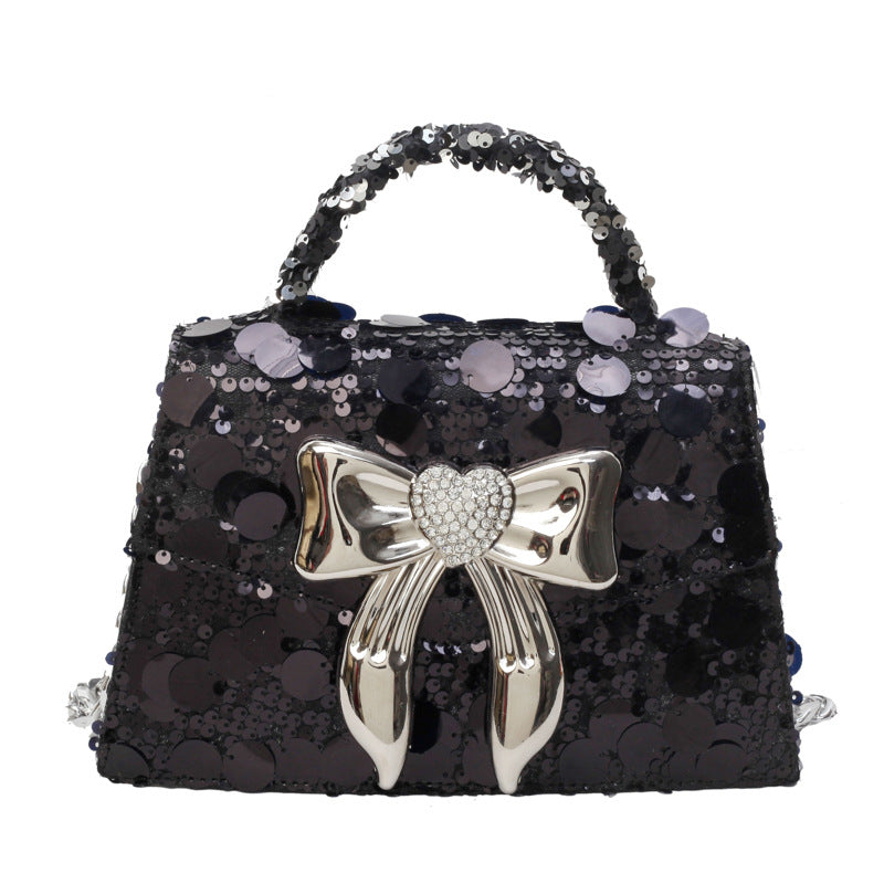 Women's Fashionable Sequins Shoulder Chain Bow Small Square Bag