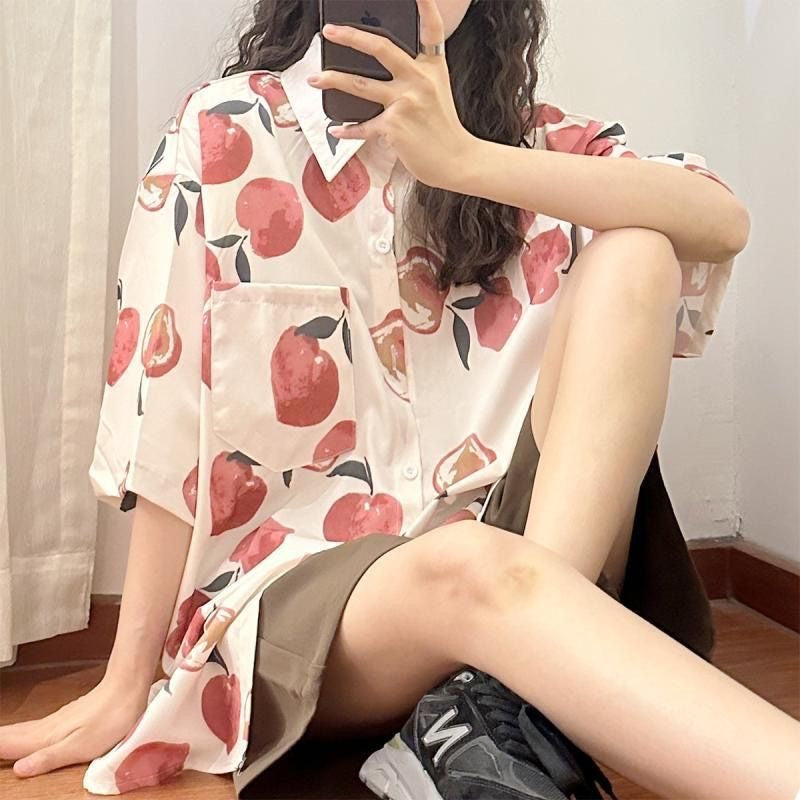 Summer Hong Kong Style Couple Half Sleeve Flower Shirt