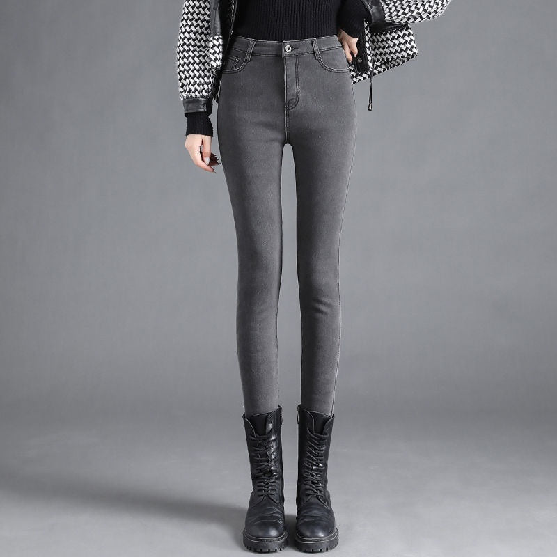 Womens High-waisted Fleece-lined Extra-thick Denim Jeans