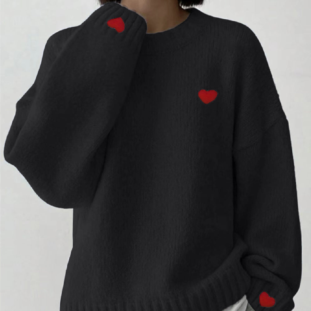 Love Embroidered Crew Neck Sweater Pullover Sweater