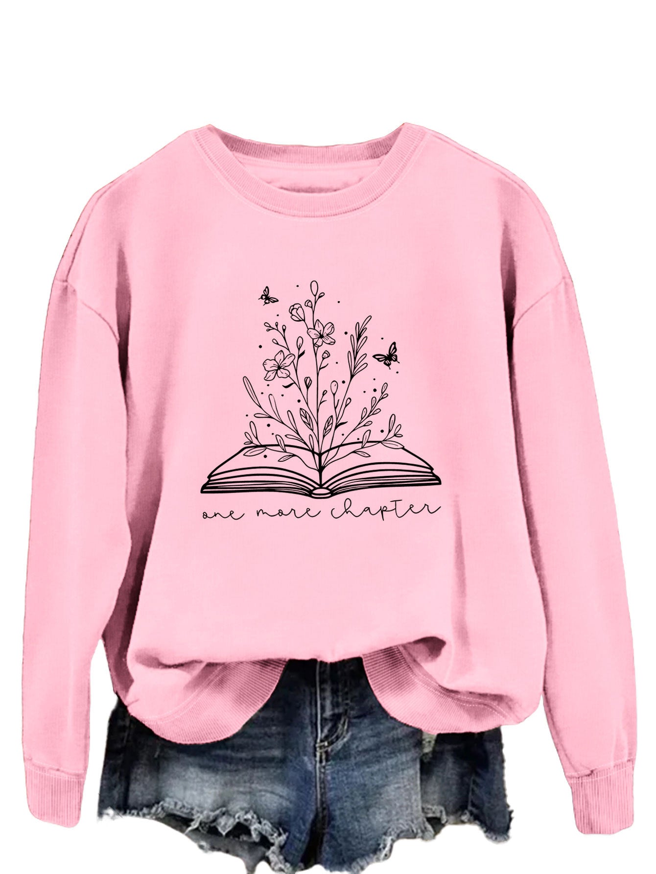 Rund Hals Enkel Langærmet Løs Sweatshirt til Kvinder med Bogstaver