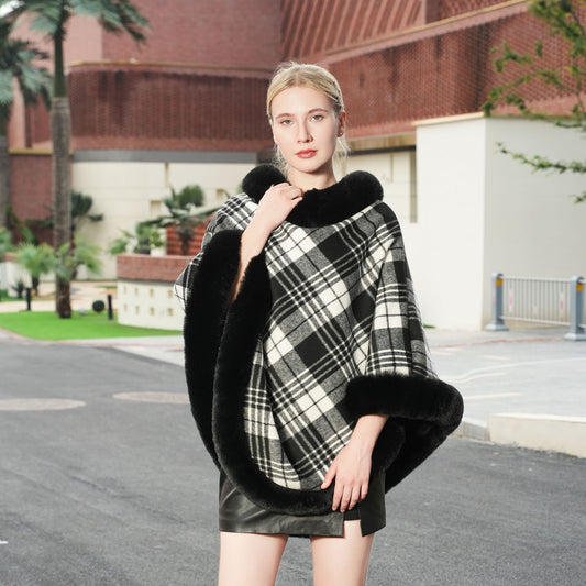 Elegant Autumn And Winter Warm Cloak Fleece-lined Thickened Fur Shawl