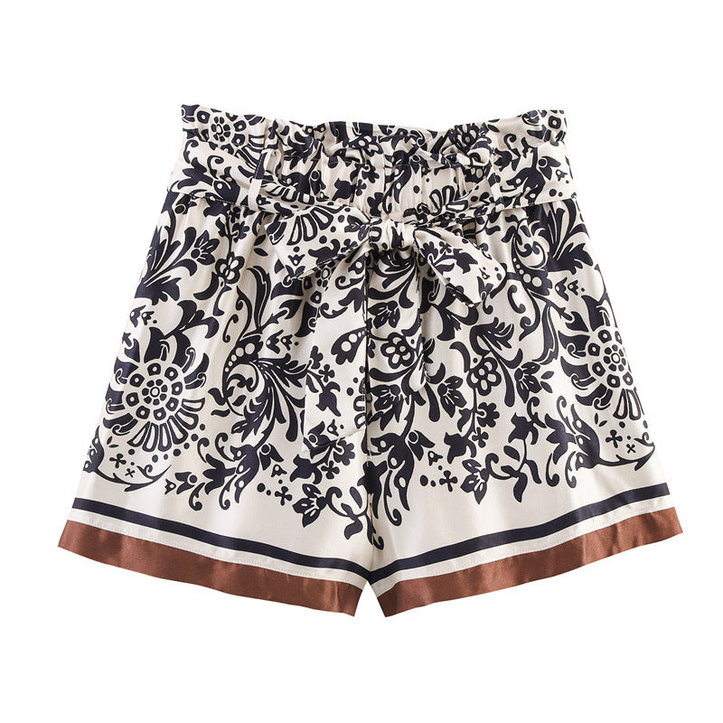 Ethnic Style Silk Satin Textured Printed Shorts