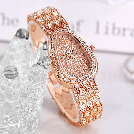 Watch With A Steel Chain Is Studded With Flashing Diamonds