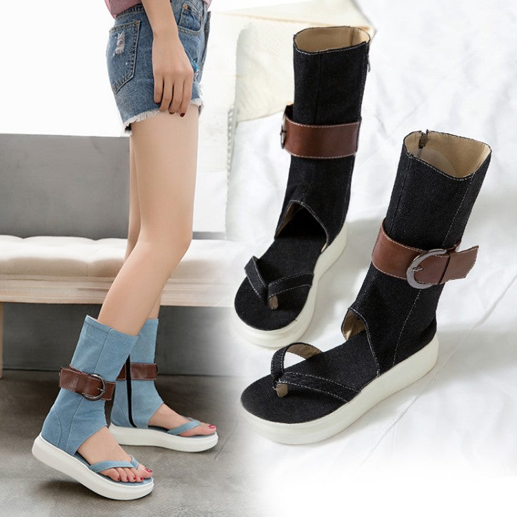 Sandals College Style High Top Flip Flops Sandals Belt Buckle Side Zipper