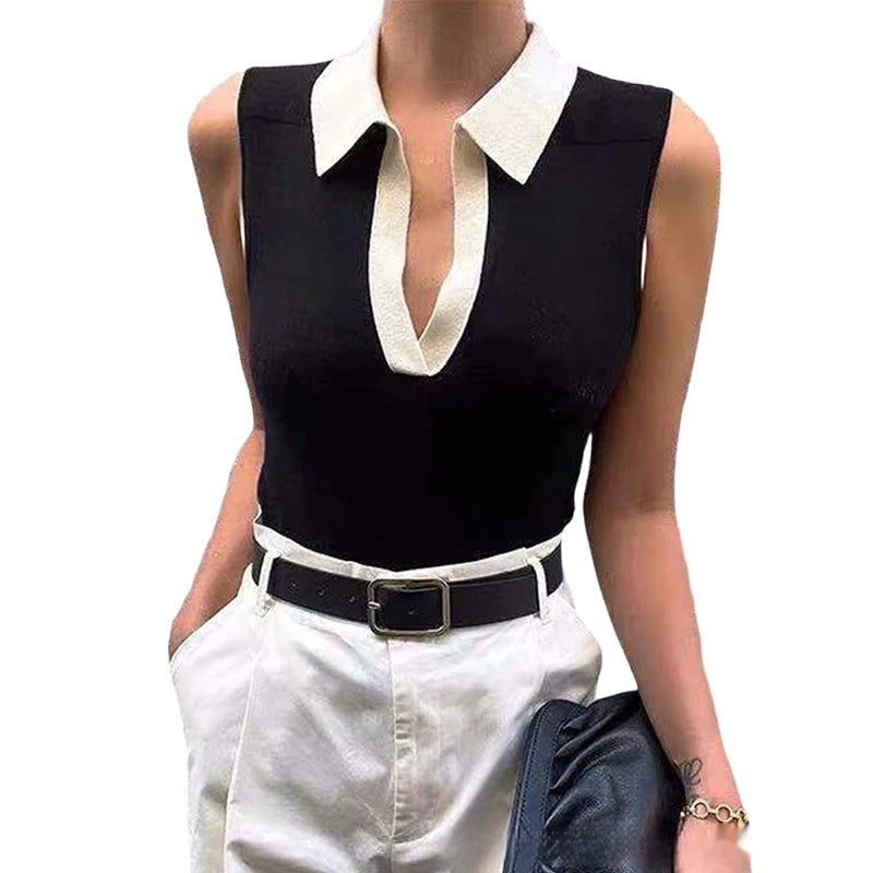Solid Color Round Neck Pullover Women's Knitted Vest