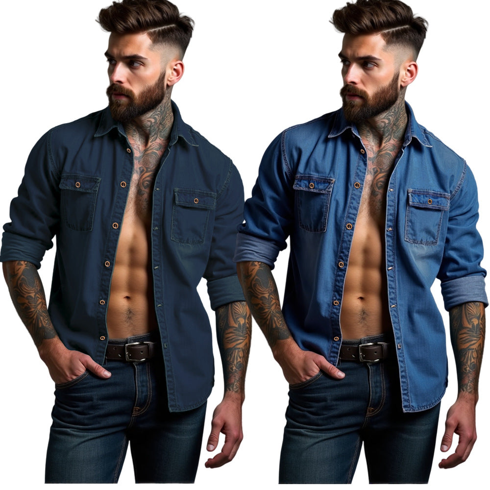 Denim Men's Shirt Spring And Autumn Cardigan Wish Multi-color Multi-size Plus Size