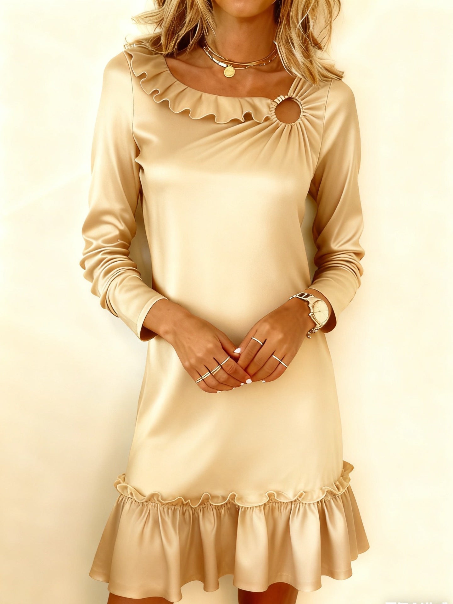 Womens Dress Fashionable Loose-fit V-neck Solid Color