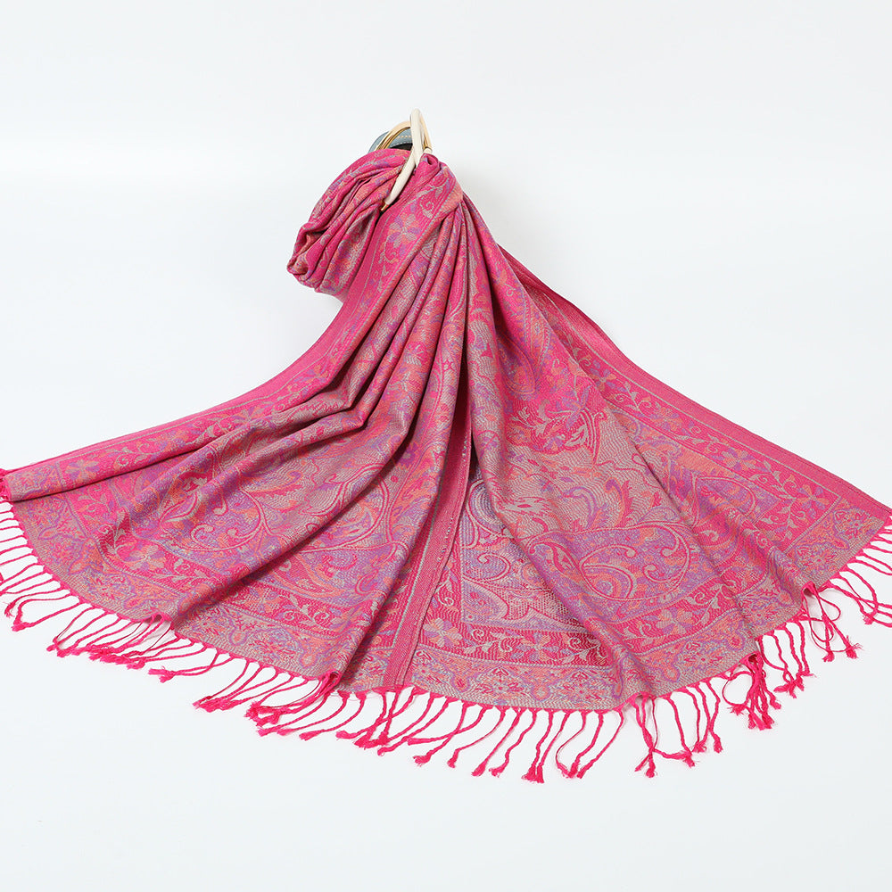 Export Scarf Ethnic Style Jacquard Cashew Tassel Shawl