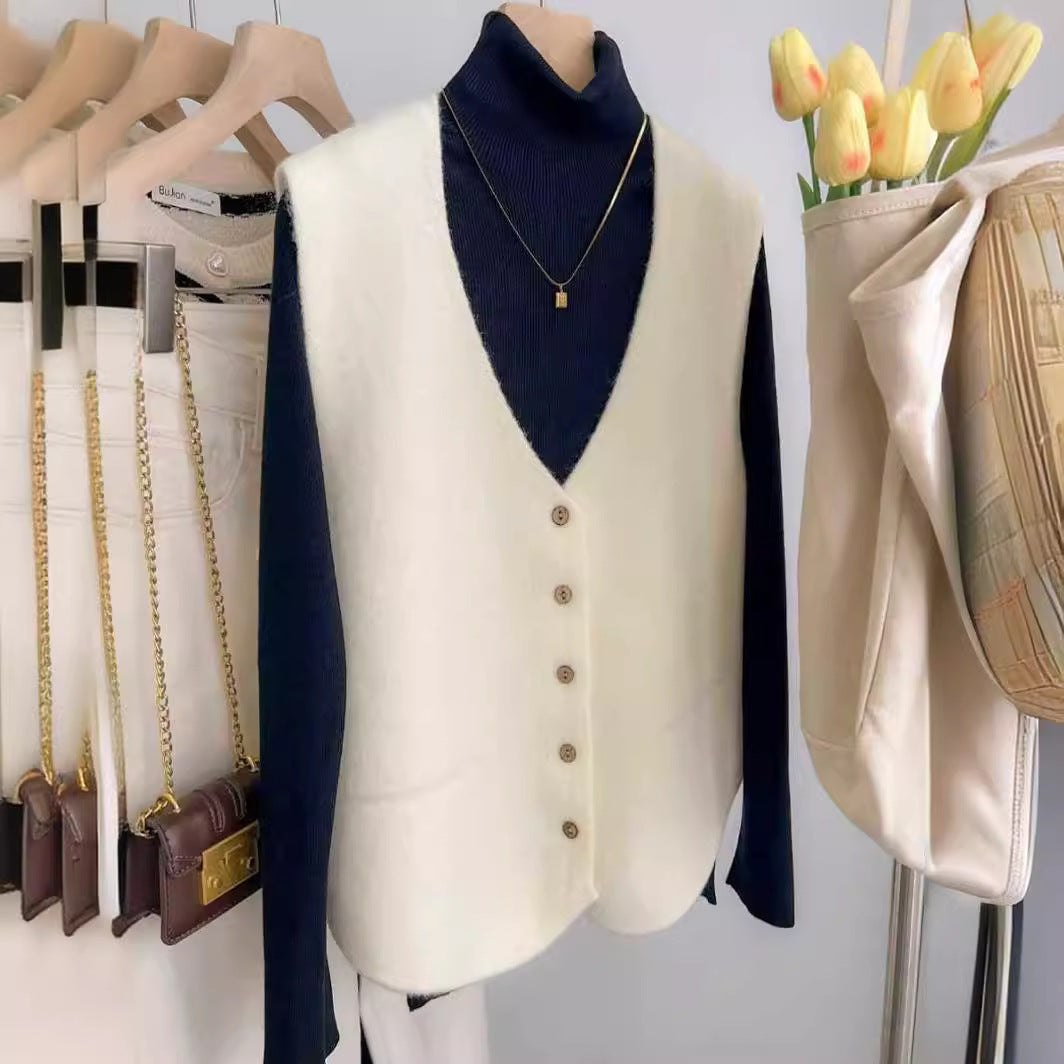 Simple All-match Solid Color And V-neck Knit Casual Women's Vest