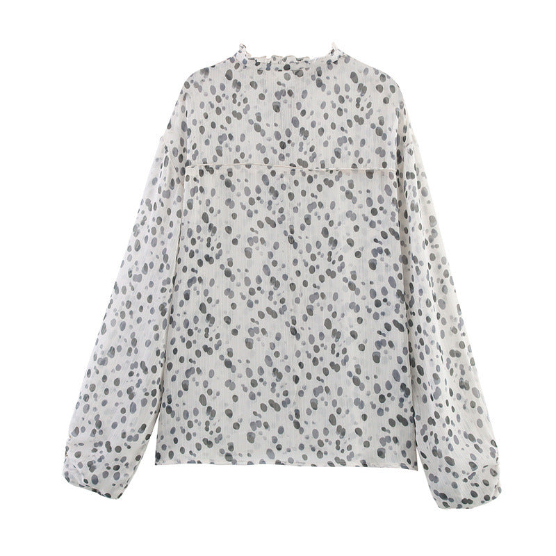 Dame Stilfuld Elegant Enkel Langærmet Skjorte med Snøre og Prikker