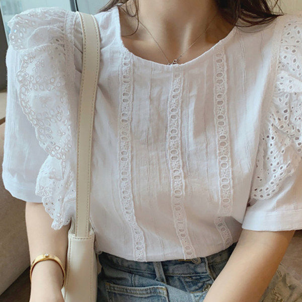 French Women's Summer Fungus White Short-sleeved Shirt