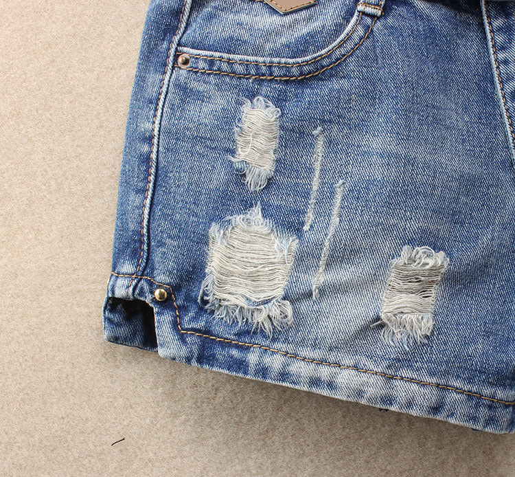 Denim Shorts Women's Korean-style Loose Mid Waist Large Size Slimming Summer Korean Ripped Jeans Hot Pants