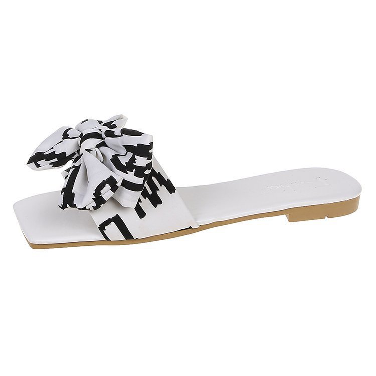 Summer Bow Square Toe Flat Flip Flops