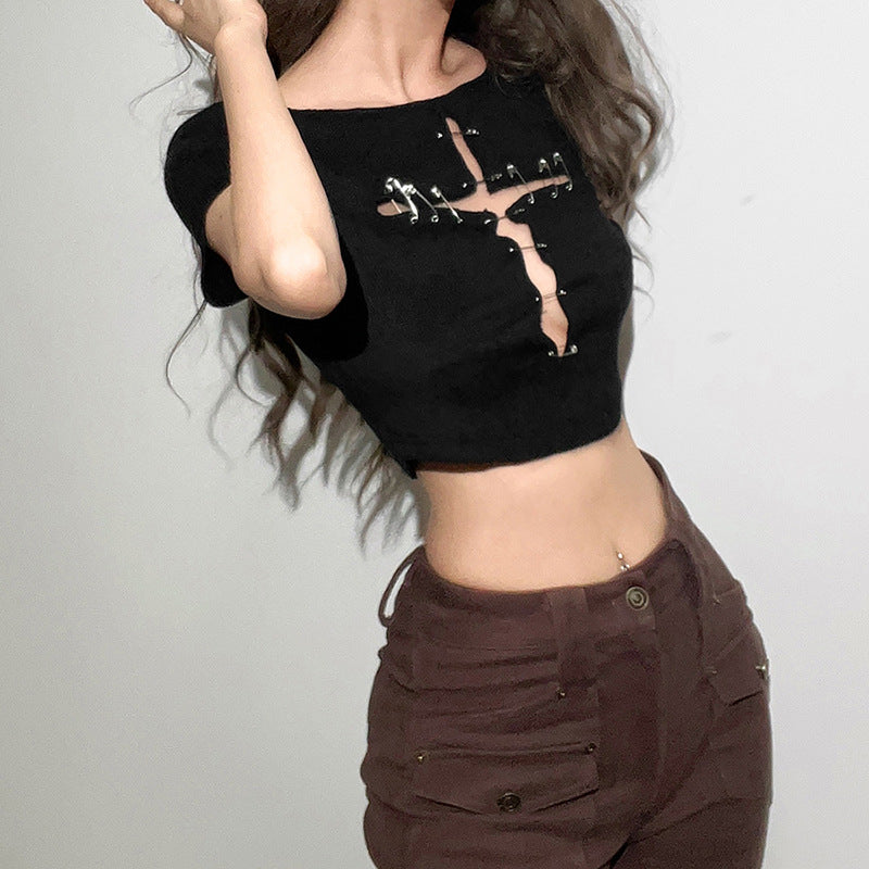 Dame Slim Cropped Navle Mode Rund Hals Hult T-shirt Dame