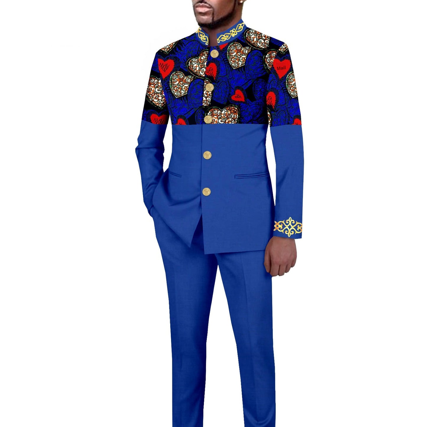 Men's Simplicity Printed Slim Fit Blazer Trousers Suit