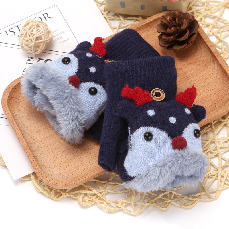 Children's Warm Flip Half Finger Woolen Gloves