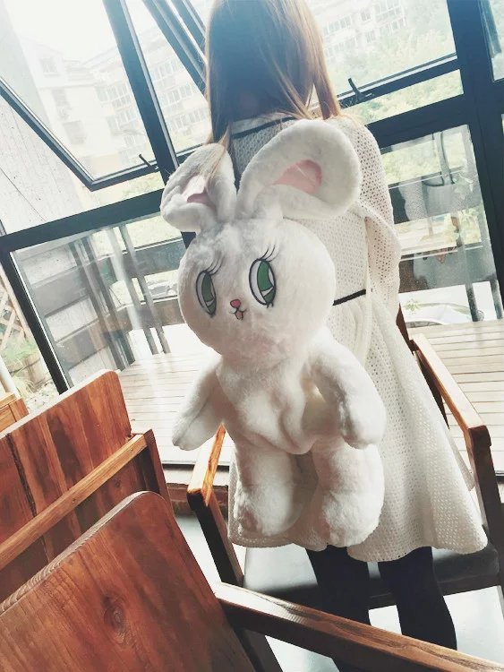 Rabbit Cute Furry Big Eyes Backpack Shoulder Travel Bag