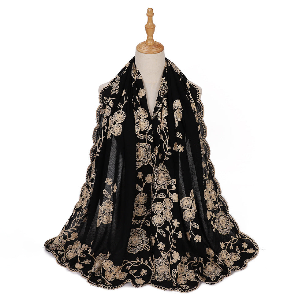 Ethnic Style Black Embroidered Toe Cap Shawl Scarf