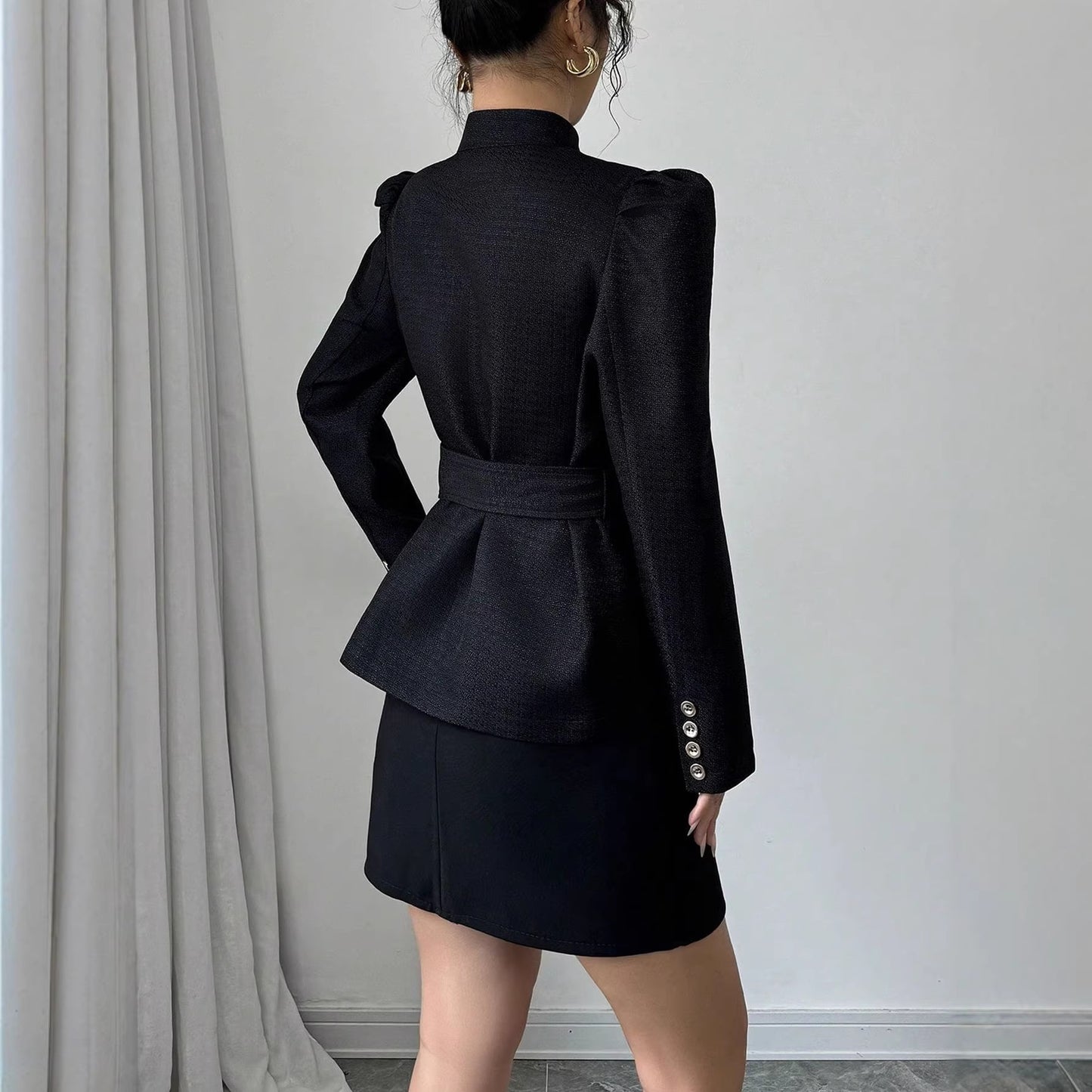 Womens Outerwear Long-Sleeve Waist-Cinching Slimming Suit