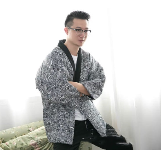New Japanese-style Half-wrap Cotton Coat Warm Padded Cotton Outerwear With A Quilted Design