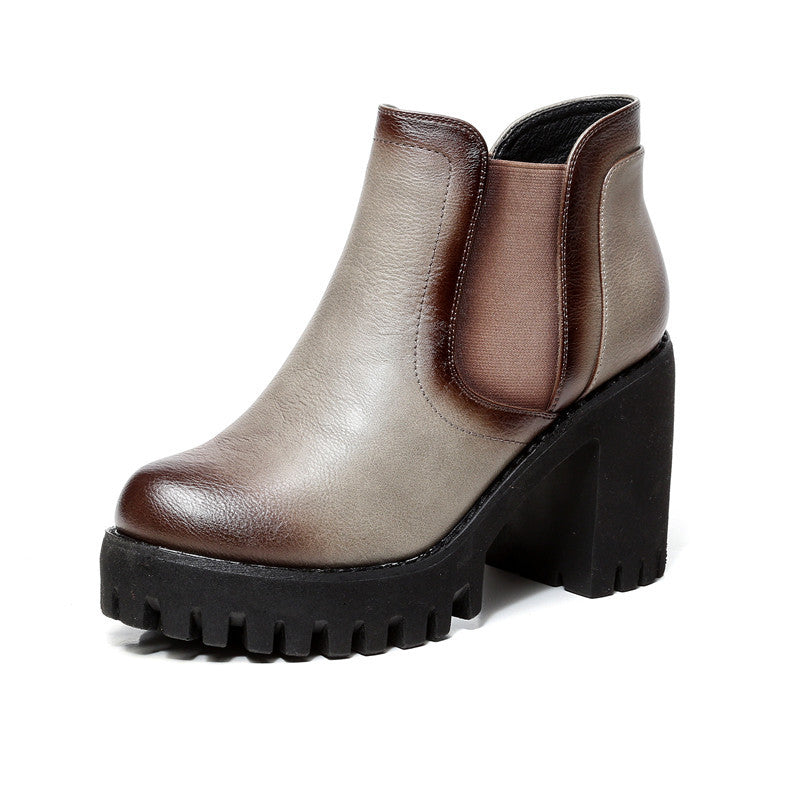 British All-match Leather Shoes Thick Heel Women's Casual High Heels