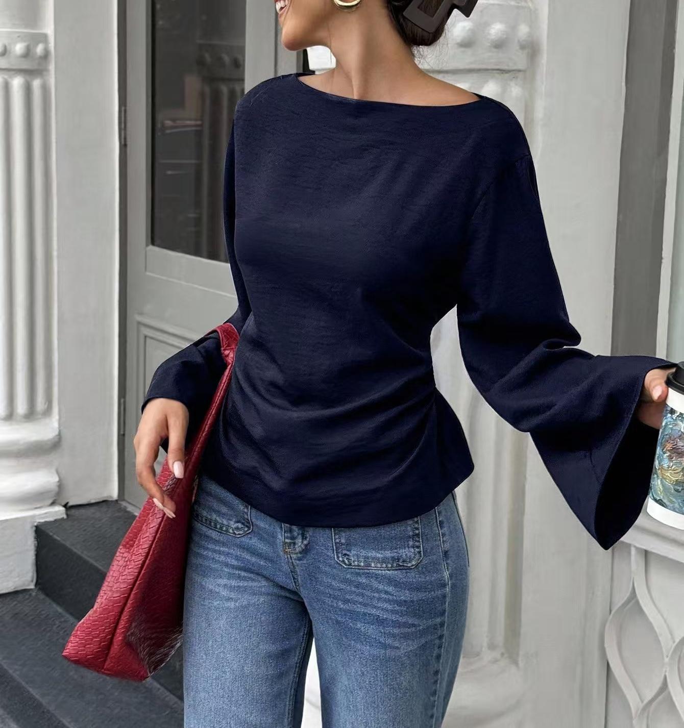 Flared Long Sleeve Pullover Women's Clothing