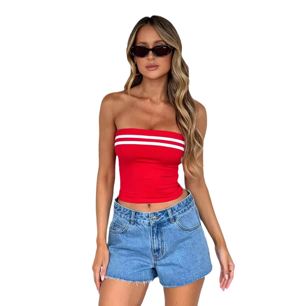 Kontrastfarvet Stribet Tube Top Hot Girl Tætsiddende Overtøj