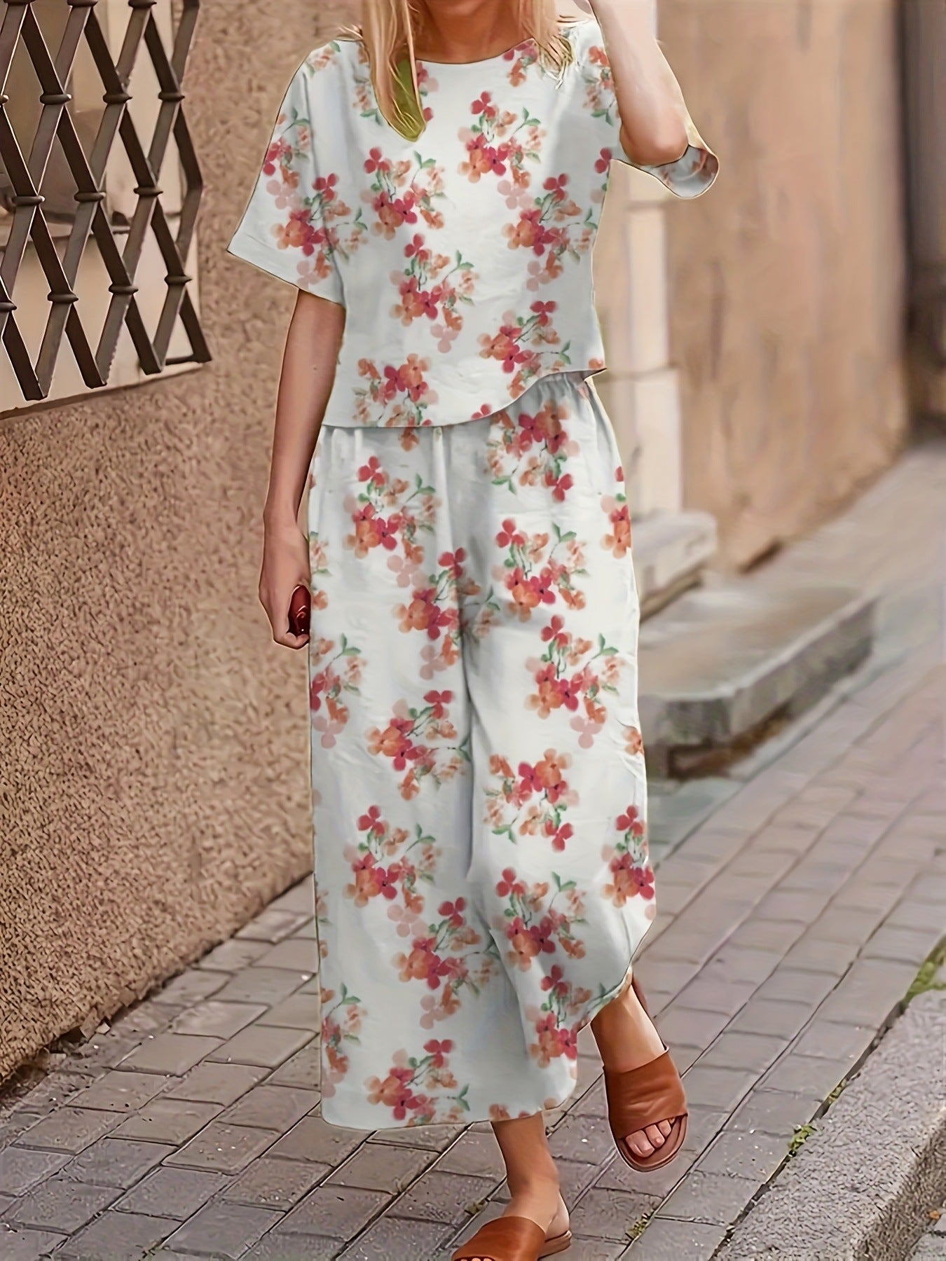 Casual Fashionable Loose-fitting Short-sleeve Crew-neck T-shirt And Pants Set