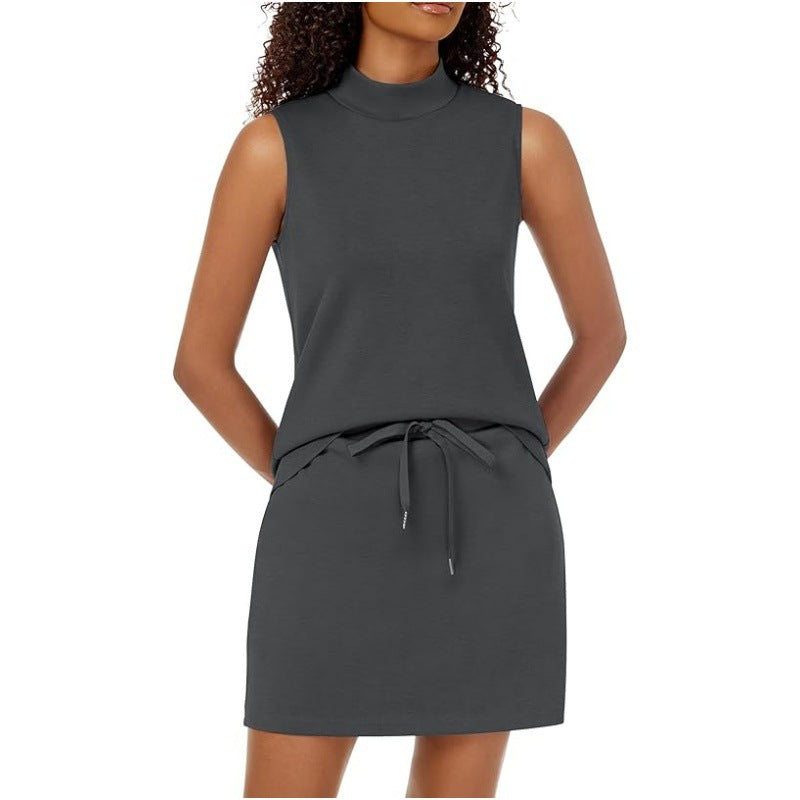 Stylish Casual Mock-neck Sleeveless Sporty Tennis Set